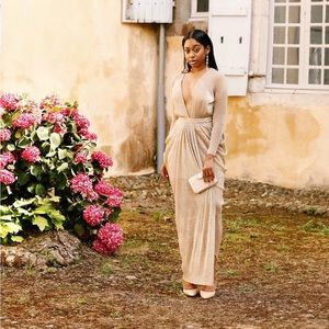 House of CB blanca nude shimmer sheer chiffon maxi dress